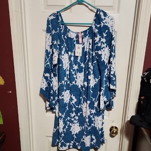 Honeyme Blue and White Patterned Dress